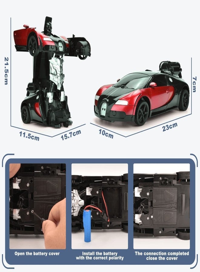 Cable World 3 in 1 RC Car, Robot Car and Smoke Car for Kids, Remote Control Vehicle with One Button Change, 360° Rotating Drifting 1:14 Scale (Red) - Image 2